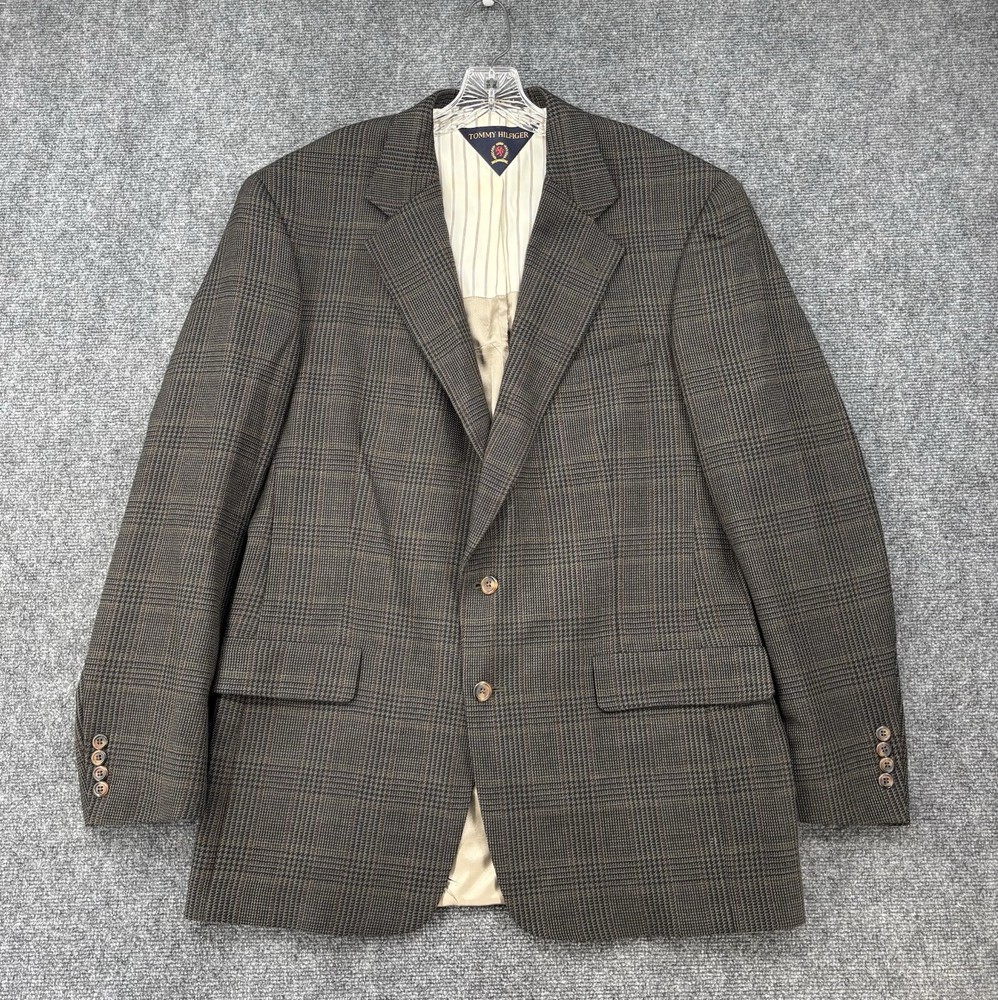 Vintage Tommy Hilfiger 42L Brown Glen Plaid Sport Coat Blazer for Men