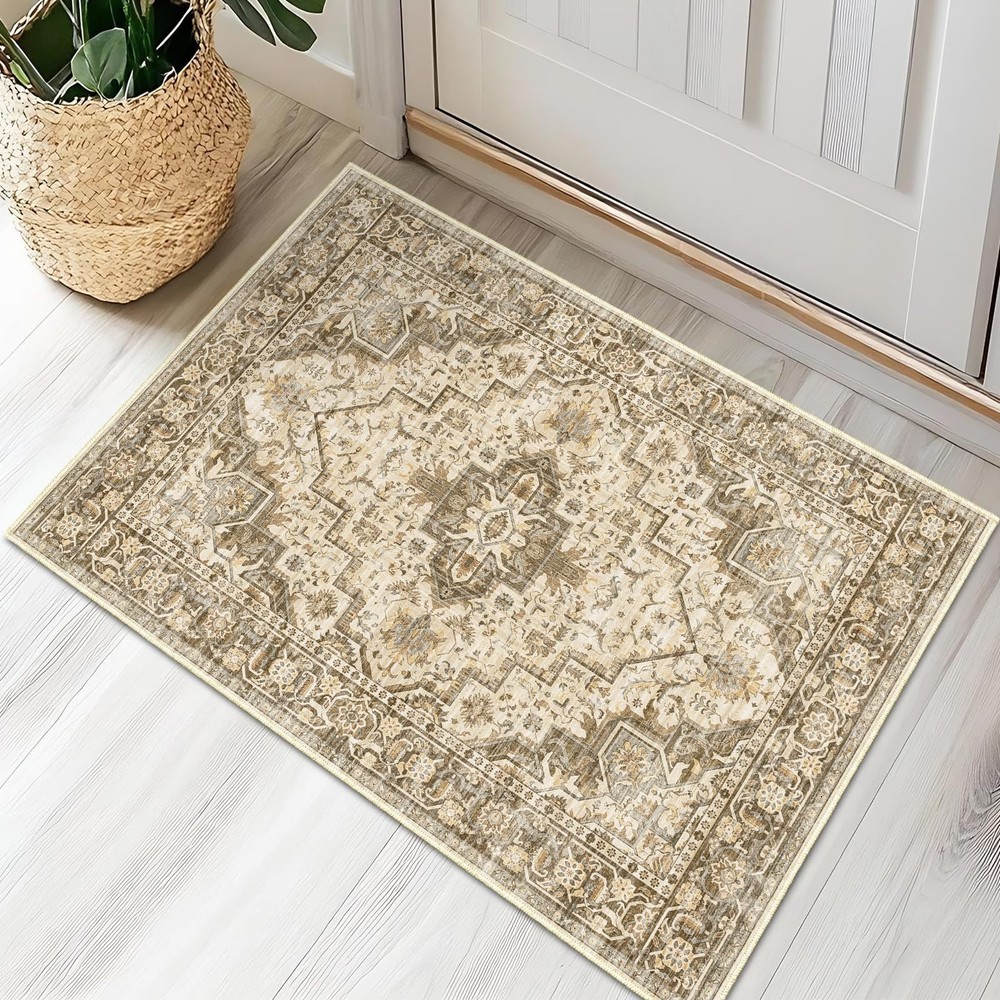 Area Rug 2x3 Washable Door Mat, Vintage Distressed Rug Indoor Entrance Tradit...