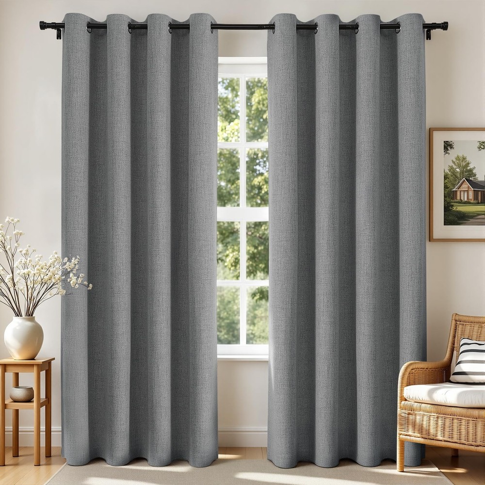 Blackout Curtains 52 W x 63 L Room Darkening Thermal 2 Panels Light Grey Joydeco