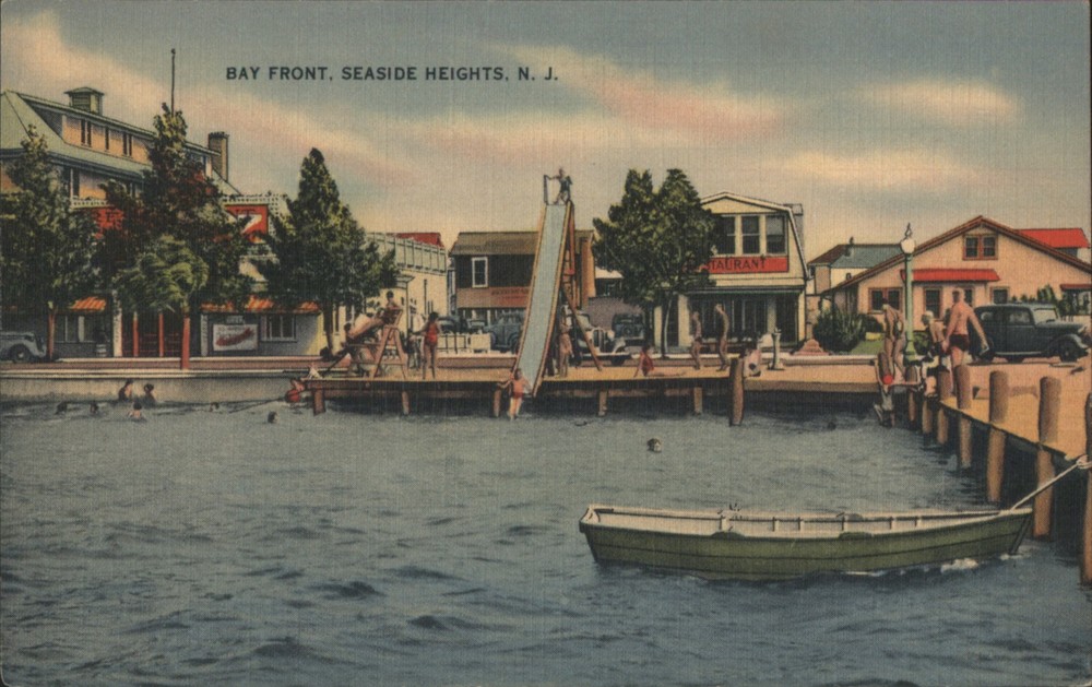 Seaside Heights, New Jersey NJ Bay Front Water Slide Original Vintage Postcard