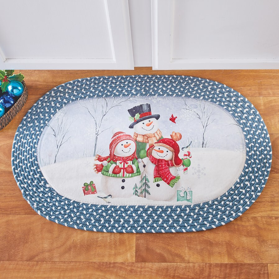 Oval Braided Christmas Snowman Family Holiday Kitchen Accent Rug Mat 20