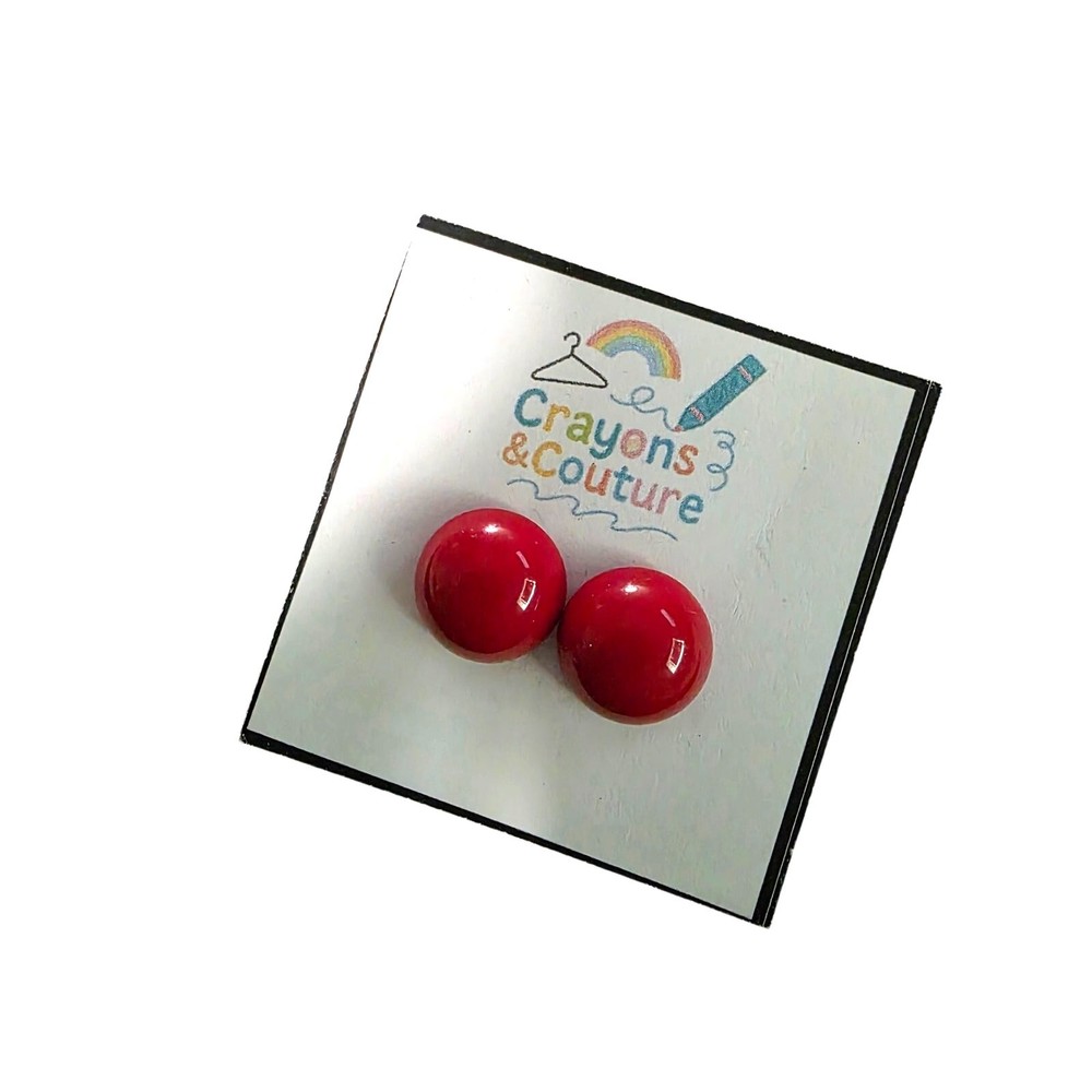 Vintage Red Cherry Earrings Stud Gold Tone Pierced Minimalist Statement Retro