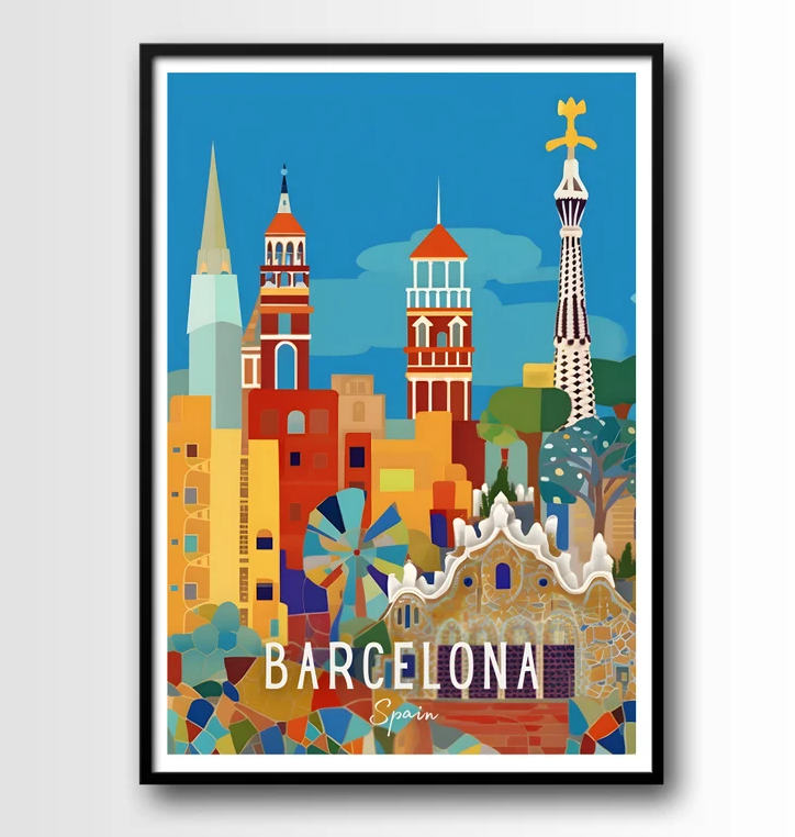 Barcelona Travel Poster Wall Art Print for Home Decor