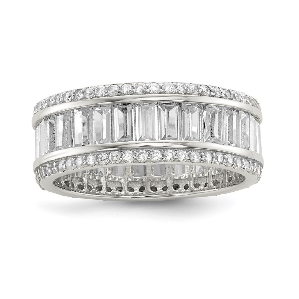 925 Sterling Silver Baguette & Round Cubic Zirconia Eternity Ring Size 8