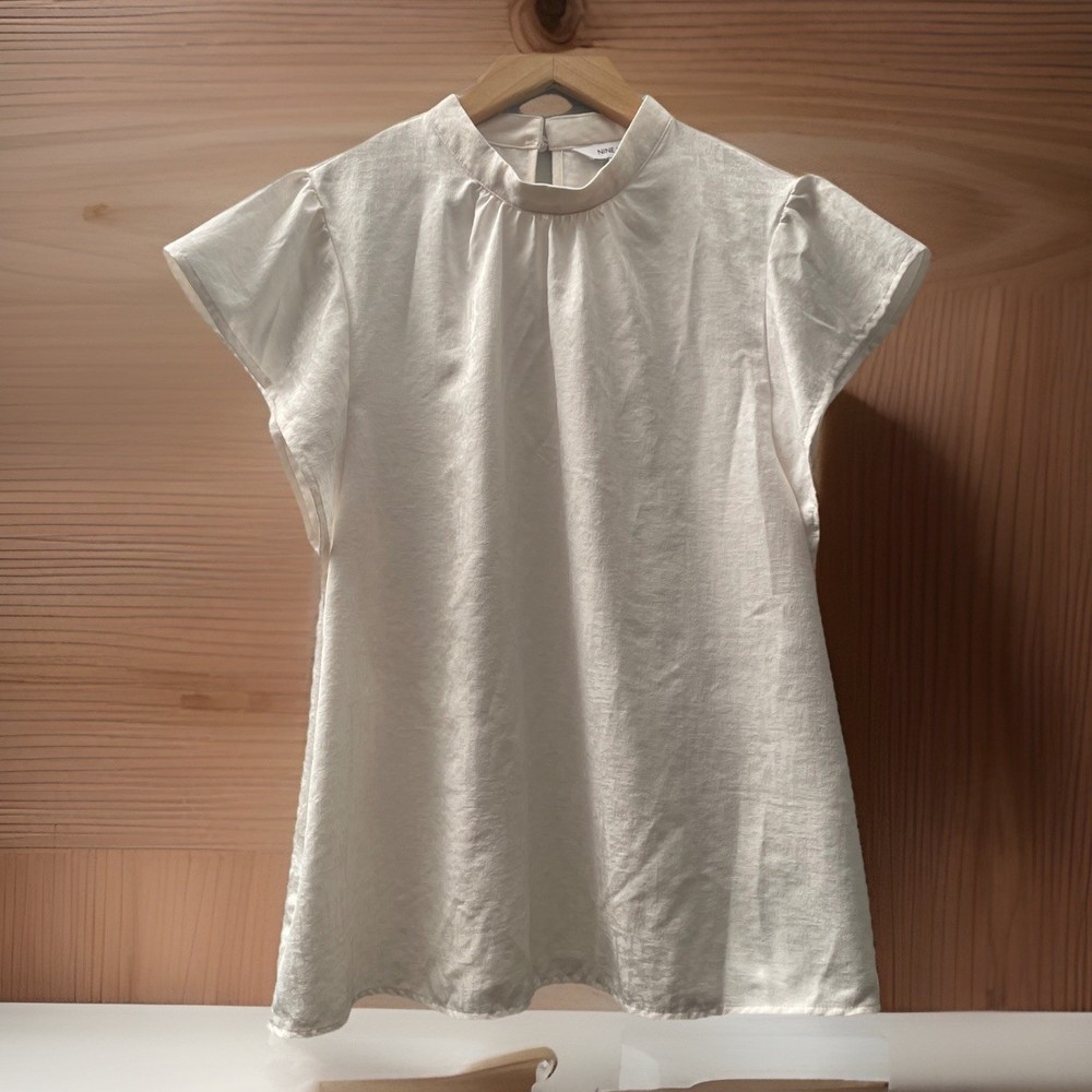 NWT Nine West Woman’s Mock-neck Cascade Sleeve Popover Top Ivory Tusk Size: X-L