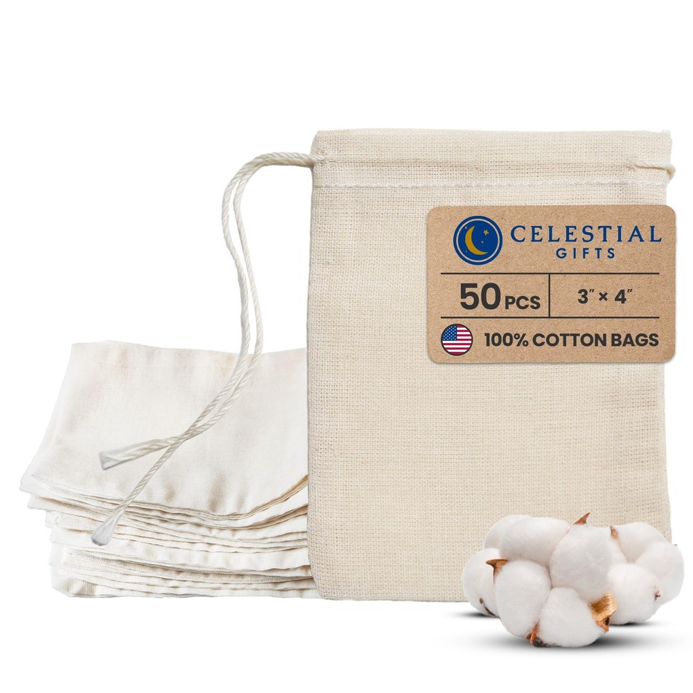 Small 3x4 Muslin Drawstring Bags - 50pcs for Tea, Jewelry & Gifts - Reusable