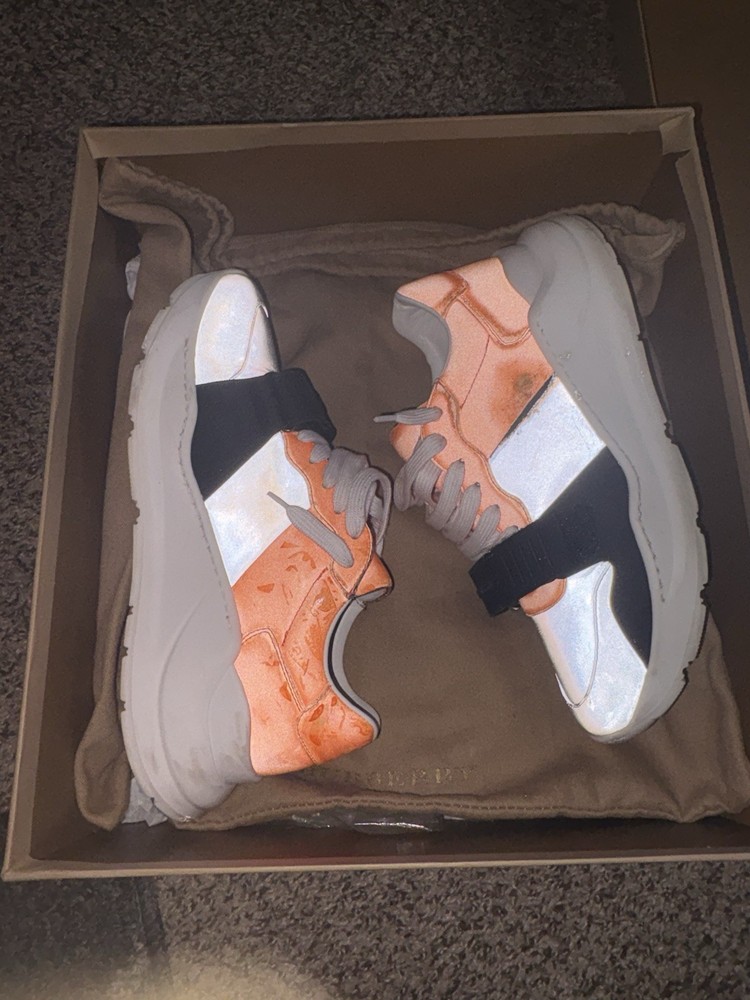 Burberry Regis M Low Mix Colorblock Lace-Up Sneakers EU 40 US 7 Orange Gray