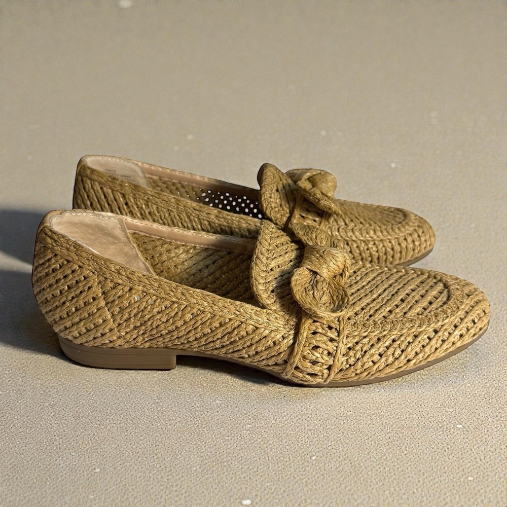 Charles David Finite Women's Tan Beige Woven Raffia Bow Loafers Flats Size 7.5M