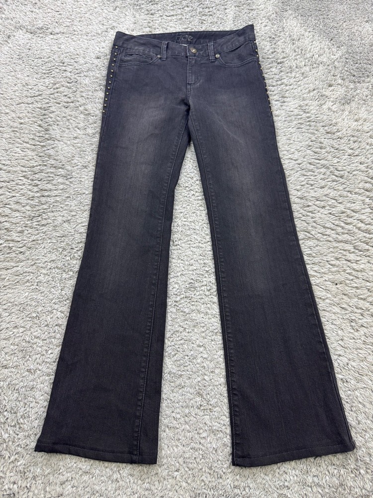 Cache Jeans Women 0 Black Mid Rise Flare Boot Cut Grudge Studded Y2K Denim Pants