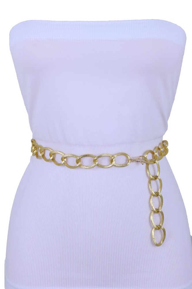 Women Gold Metal Chain Textured Links Groovy Stylish Look Belt Plus Size XL XXL