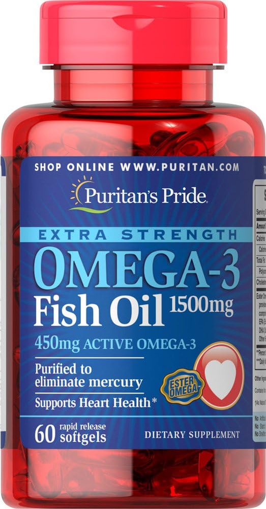 Extra Strength Omega-3 Fish Oil 1500 Mg 450 Mg Active Omega-3 Softgels, 60 Count