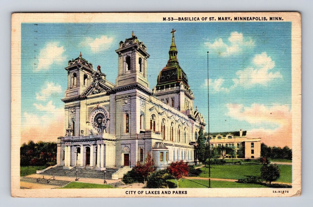 Minneapolis MN-Minnesota, Basilica Of St Mary, Antique Vintage c1944 Postcard