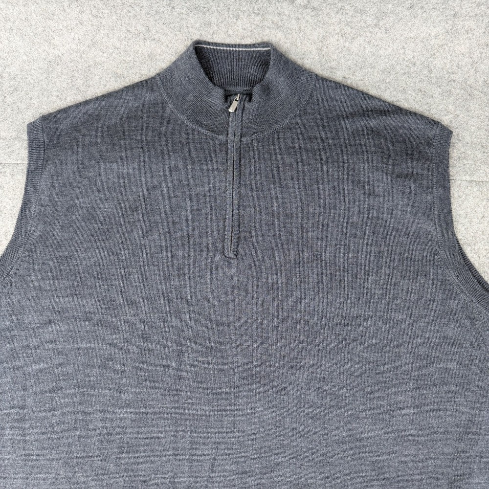 Peter Millar Sweater Vest Mens 2XL Gray Merino Wool Blend 1/4 Zip Pullover Golf