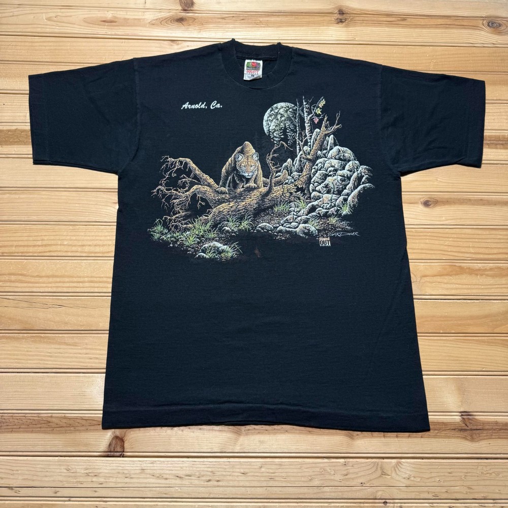 Vintage 1996 Arnold California Mountain Lion Wildlife Graphic T-Shirt - Large