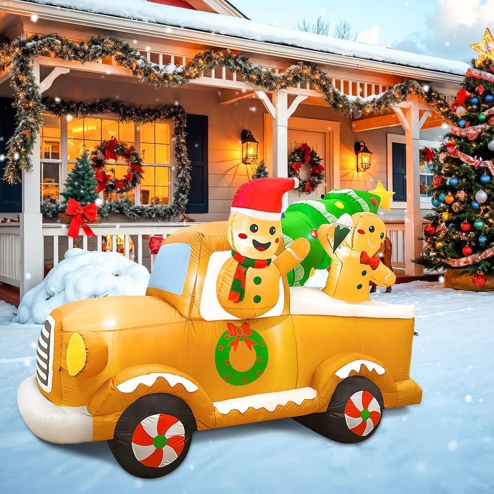 8FT Christmas Inflatable Outdoor Decoration, Christmas Inflatables with Gingerbr