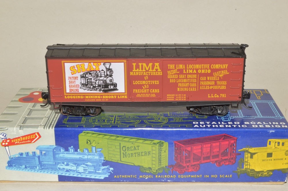 HO scale Roundhouse Lima Shay Locomotive 36' billboard box car old time MW KD's