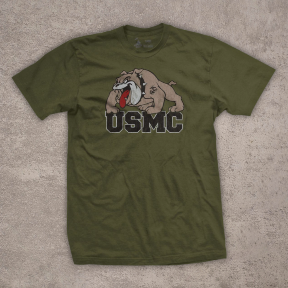 United States Marine Corps USMC Bulldog T-Shirt Military Green Marines Tee