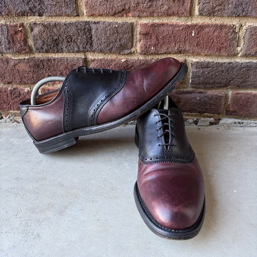 Allen Edmonds Men's Shelton Burgundy/Black Saddle Shoes Oxfords Size 10 D