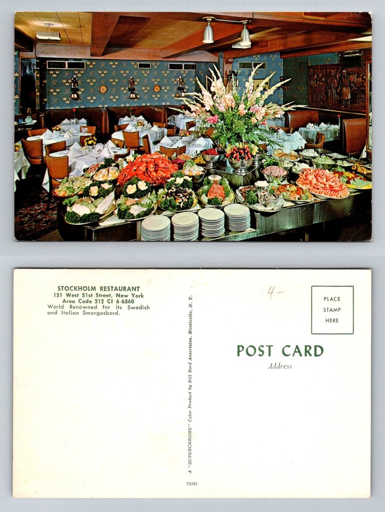 New York City NY,, Stockholm Restaurant Swedish Smorgasbord Vintage Postcard