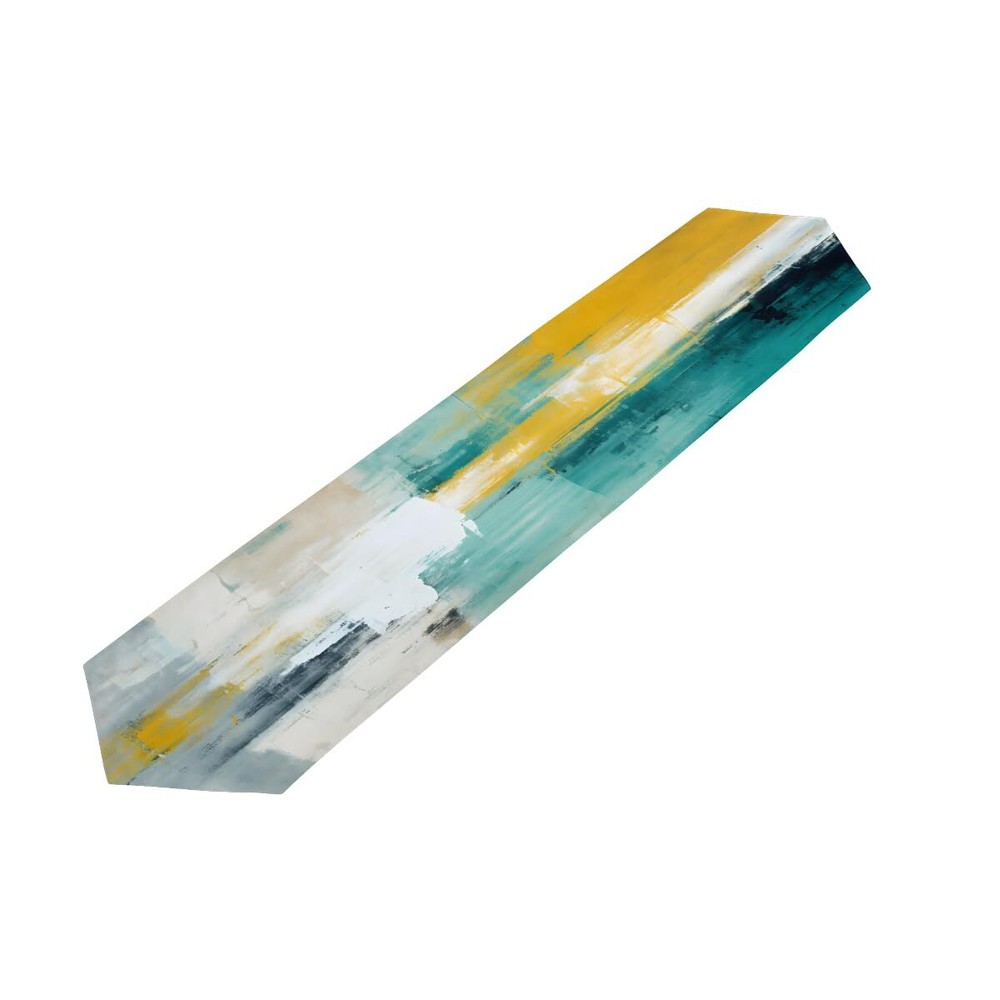 Abstract Art Cotton Linen Table Runner with Watercolor and Oil Paint Design-image