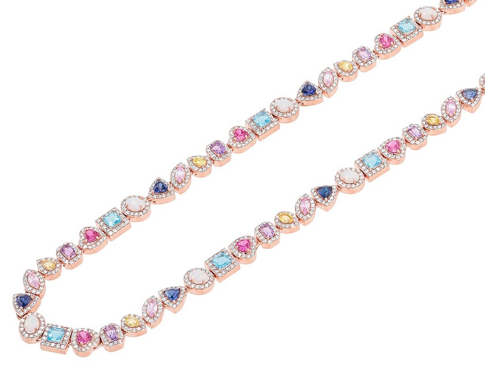 Prismatic Rainbow Multi-Gems 9 1/5 CT n 3 3/5 CT Real Diamonds Necklace 5.5mm...