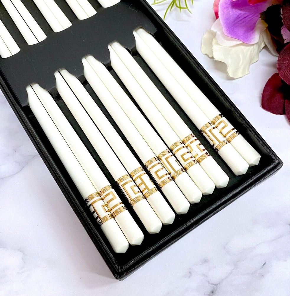 Ceramic Porcelain Chopsticks Set with Gold Geometric Design 5 Pairs-image