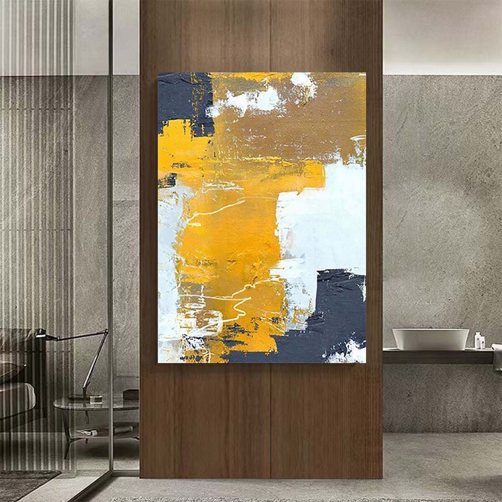 Frameless Canvas Oil Painting 100 Handmade Abstract Wall Decor Artwork Yellow