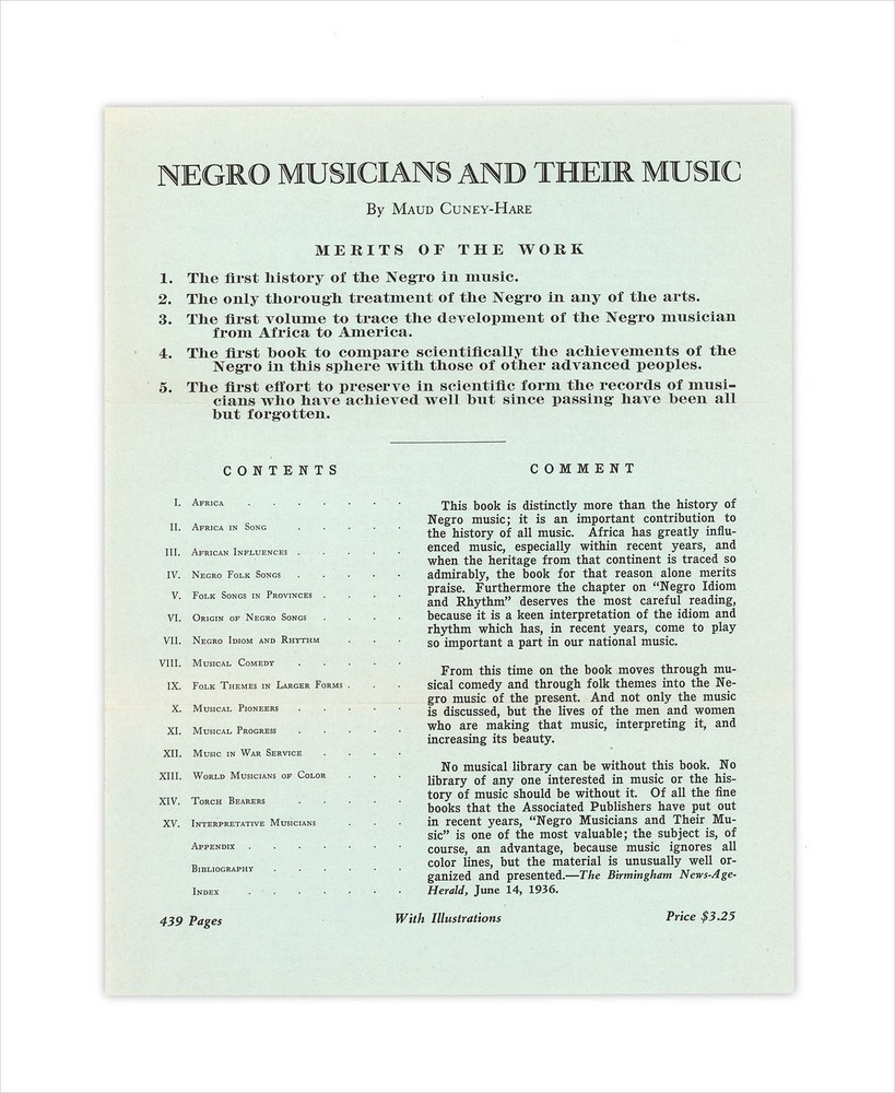 [Associated Publishers] – [Prospectus:] Negro Musicians and Their Music… – 1936