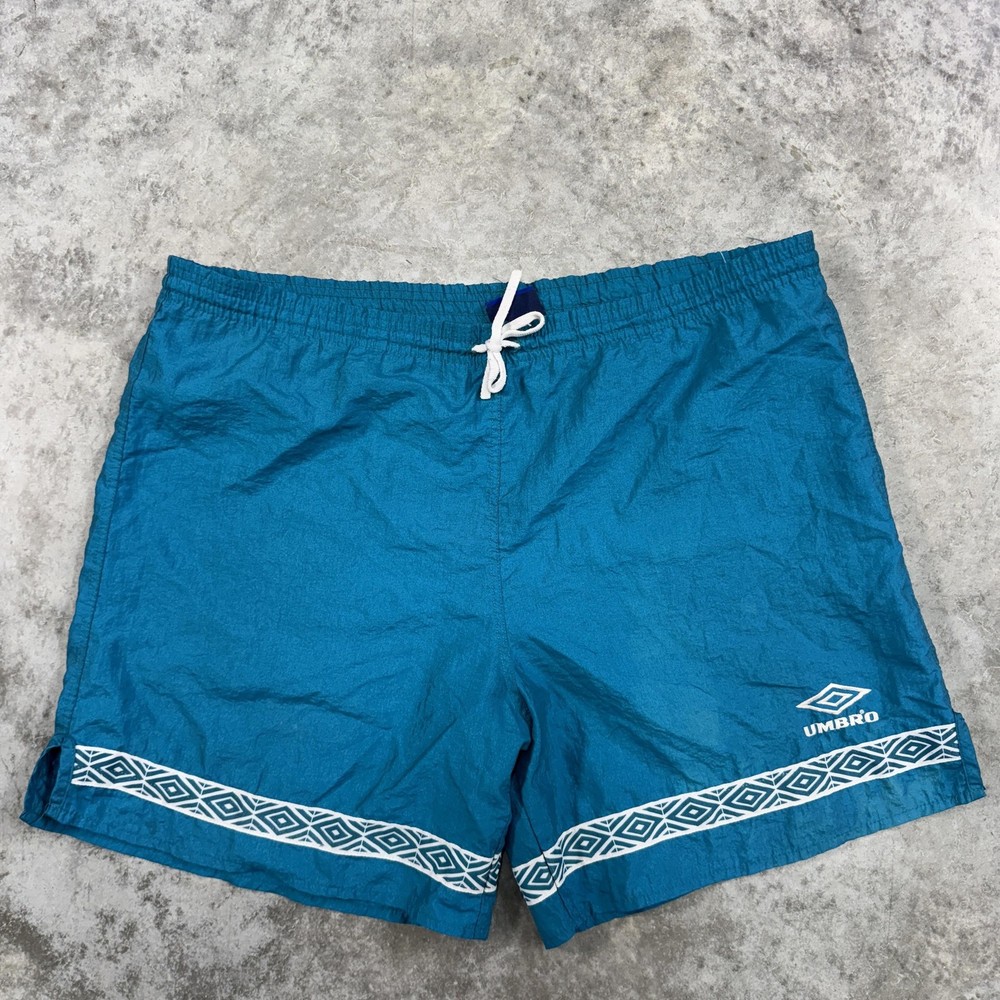 Vintage Umbro Shorts Mens Large Blue Swim Trunks Made in USA Geometric 90s