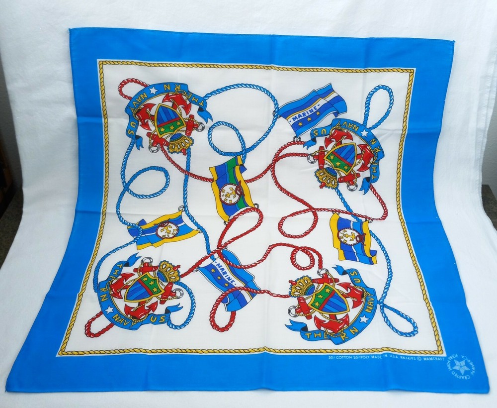 Vintage Military US Navy Marine Handkerchief Bandana Wamcraft RN 14193 USA