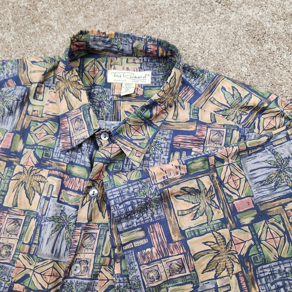 Tori Richard Honolulu Mens 2XL Cotton Lawn Hawaiian Shirt Palm Tree Abstract-image