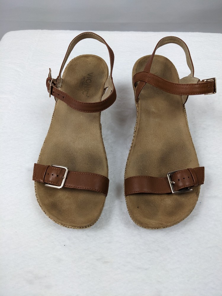 Vionic Enisa Brown Platform Sandal Size 9 with Adjustable Buckle Strap and Arch Support