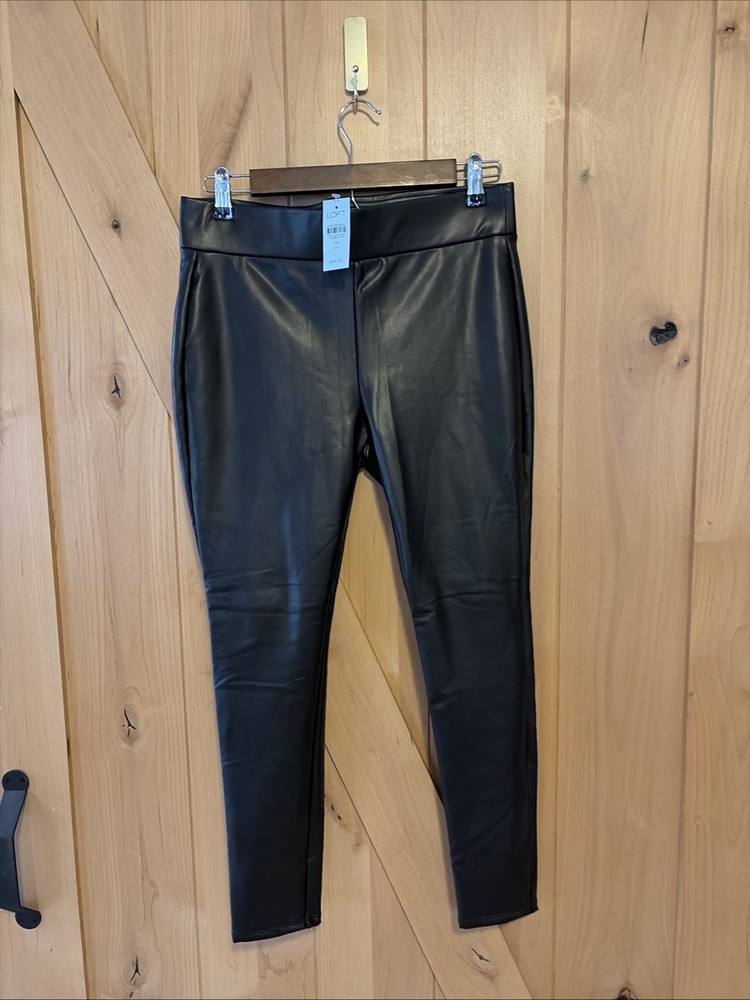 Ann Taylor Loft NWT Black Faux Leather Leggings Pants Women’s Size Petite M