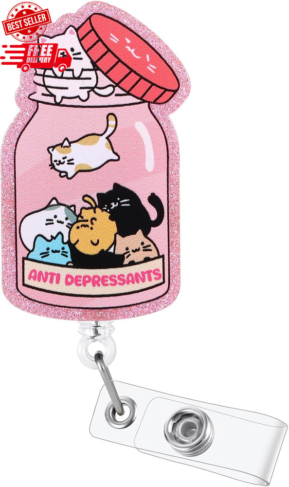 Cute Cat Nurse Badge Reel - Retractable ID Holder for Medical Staff SHIPS FREE