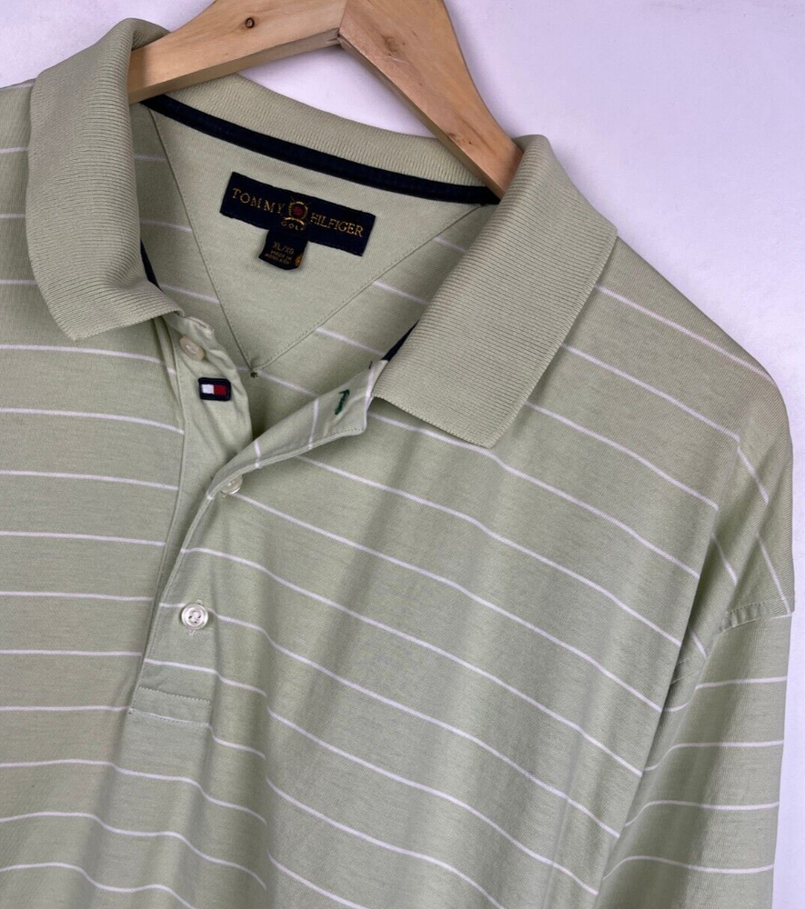 Tommy Hilfiger Men's XL Regular Fit Light Green Striped Polo Shirt