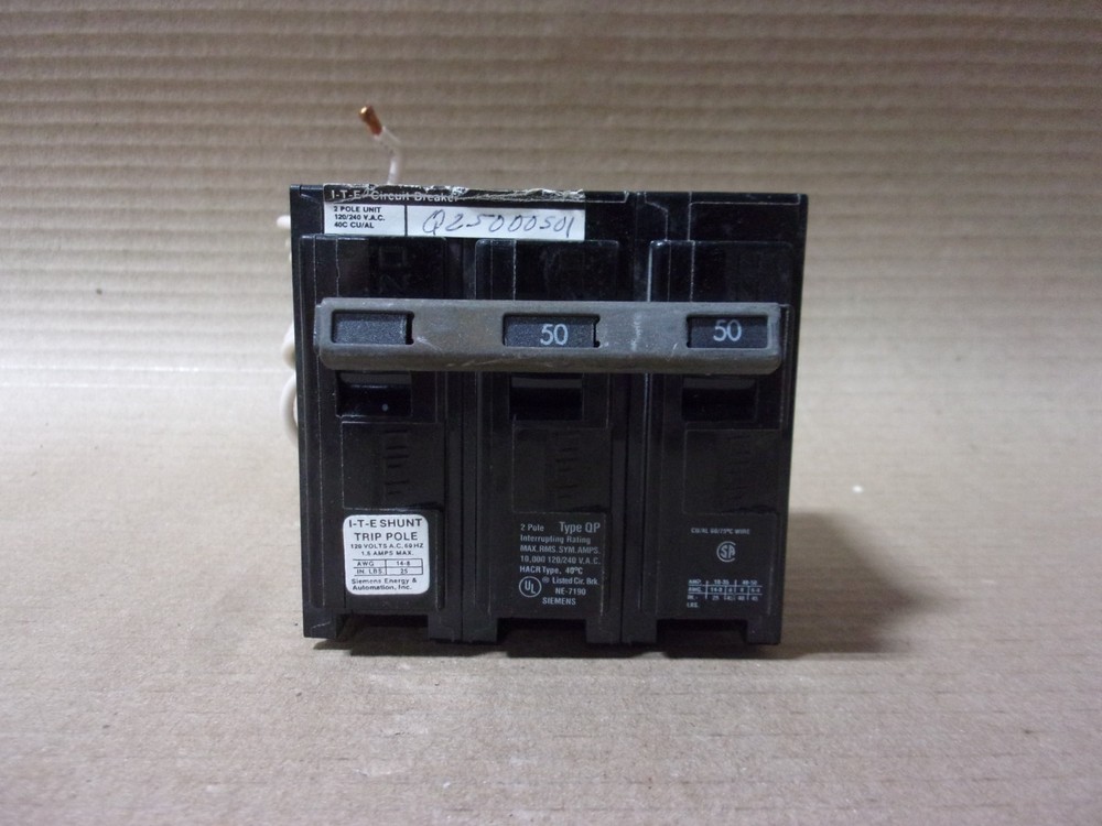 Siemens Q25000S01 2 Pole 50 Amp 240V Circuit Breaker W/ 120V Shunt Trip