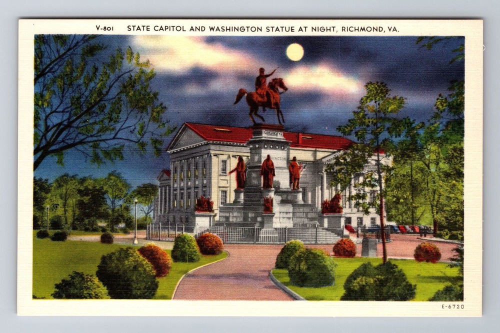 Richmond VA-Virginia, State Capitol And Washington Statue, Vintage Postcard