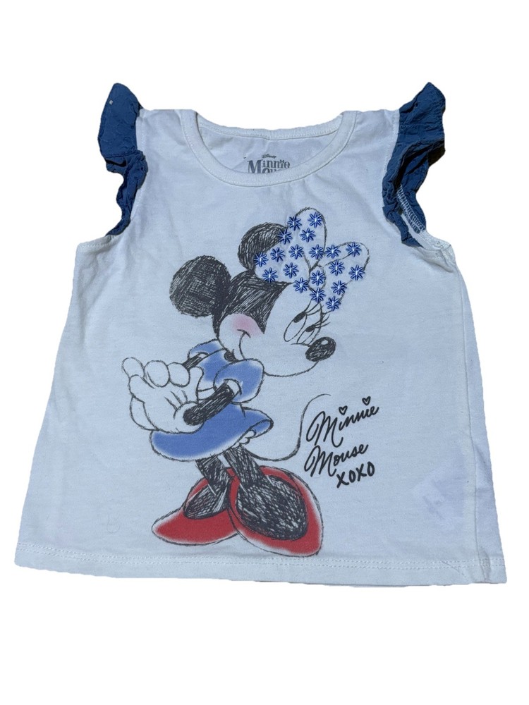 Disney Minnie Mouse Toddler Girls 4T Top White Blue Bow Shirt Cute Tee