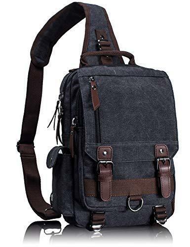 Leaper Canvas Messenger Sling Shoulder Crossbody Bag Black Medium