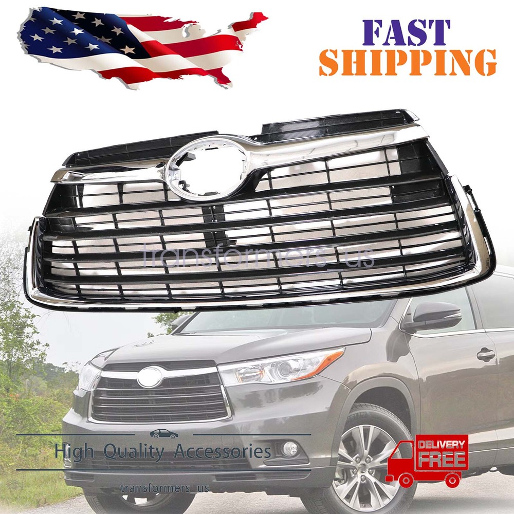For 2014 2015 2016 Toyota Highlander Chrome Front Bumper Upper Grill Grille ABS