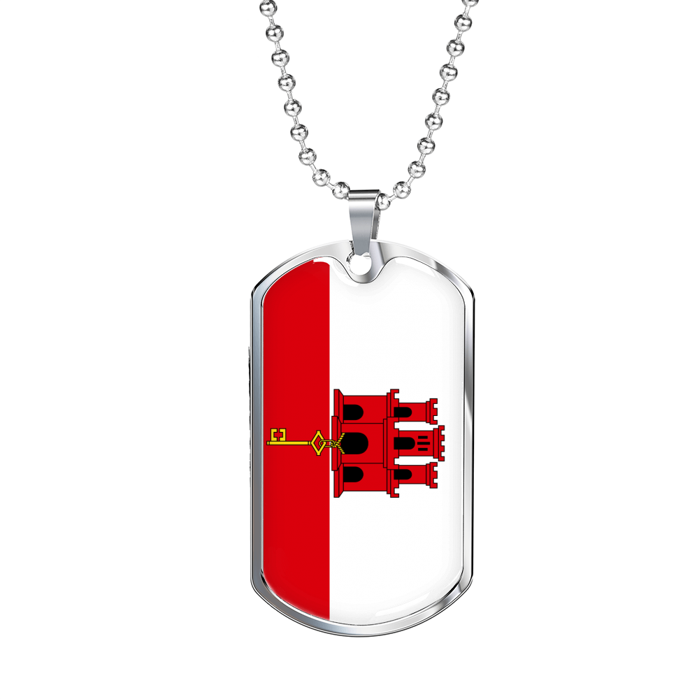 Gibraltar Flag Necklace Stainless Steel or 18k Gold Dog Tag 24