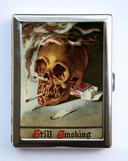 Smoking Skull Cigarette Case Wallet Business Card Holder punk Goth hipster odd