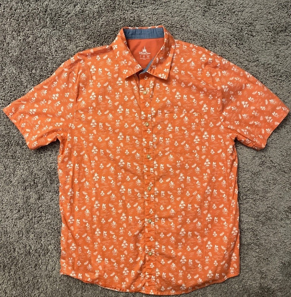 Disney Parks Shirt Mens Large L Mickey Tropical Island Short Sleeve Button Up