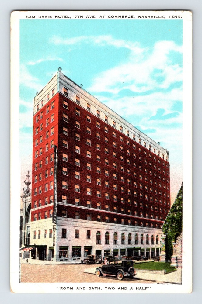 Postcard Tennessee Nashville TN Sam Davis Hote 1930s Unposted White Border