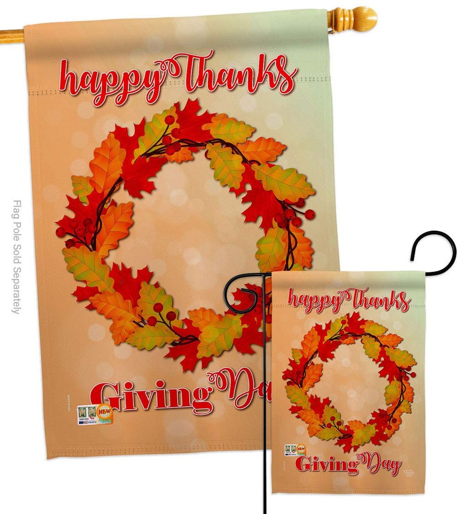 Thanksgiving Wreath Garden Flag Set with Fall Turkey Give Thanks Pumpkins Decor