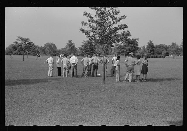 Photo:1930s Archery Group Park Field Outdoor Recreation Target Practice