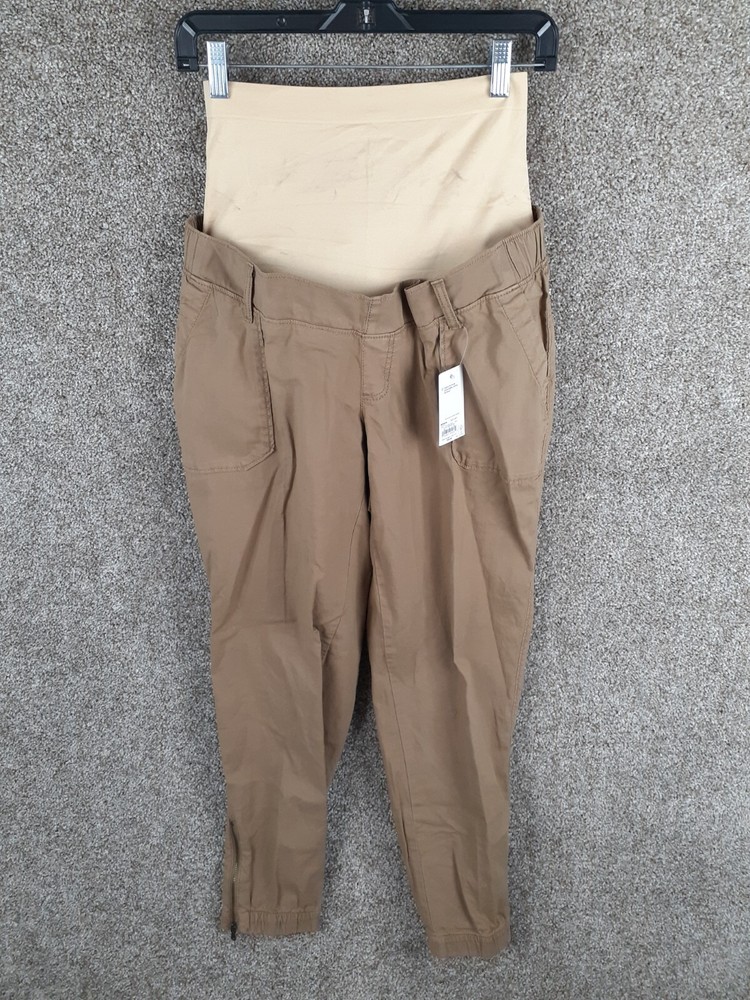 Sonoma Maternity Ankle Zip Chino Pant Womens S Beige Belly Panel Pockets NWT