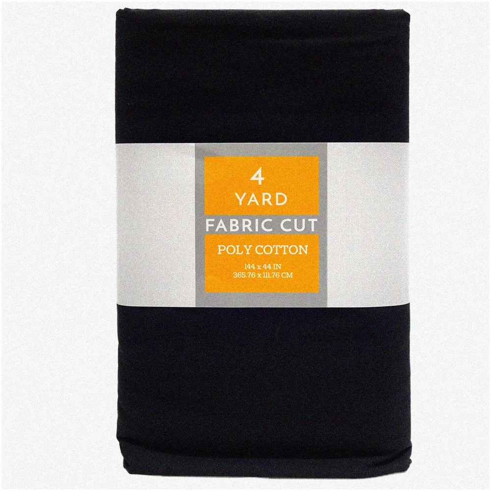 QuiltEase 44-Inch Black Poly Cotton Fabric - 4 Yards of Soft Durable Textile