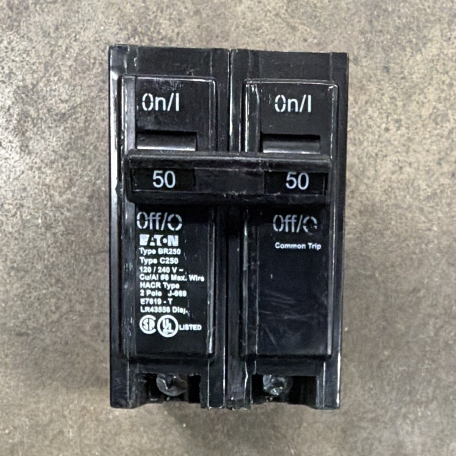Eaton BR250/CR250 50A 2-Pole 120/240V AC Circuit Breaker, Common Trip, Black