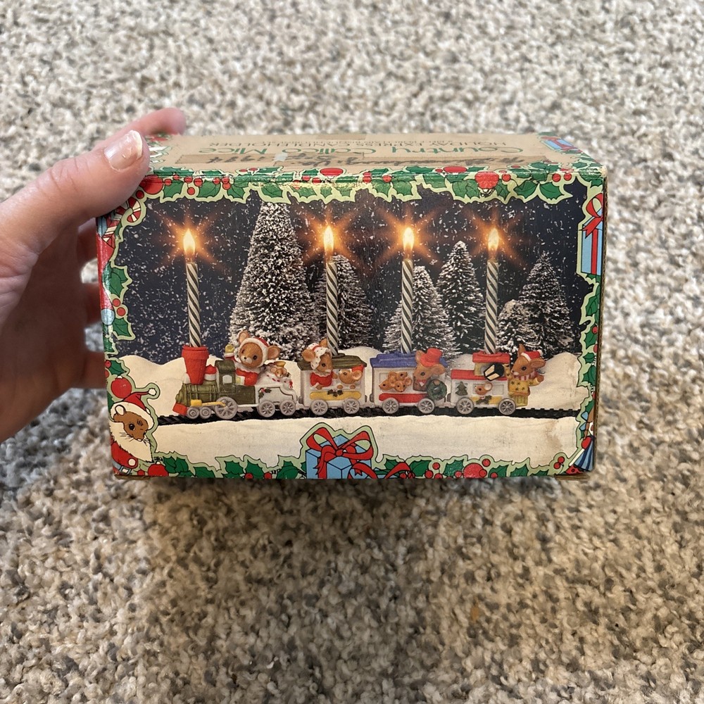 Vintage 1983 Enesco Country Calico Mice Holiday Express Train Candle Holder